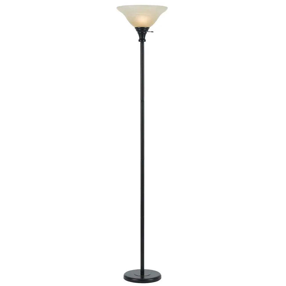 71" Bronze Torchiere Floor Lamp With Beige Frosted Glass Dome Shade HomeRoots