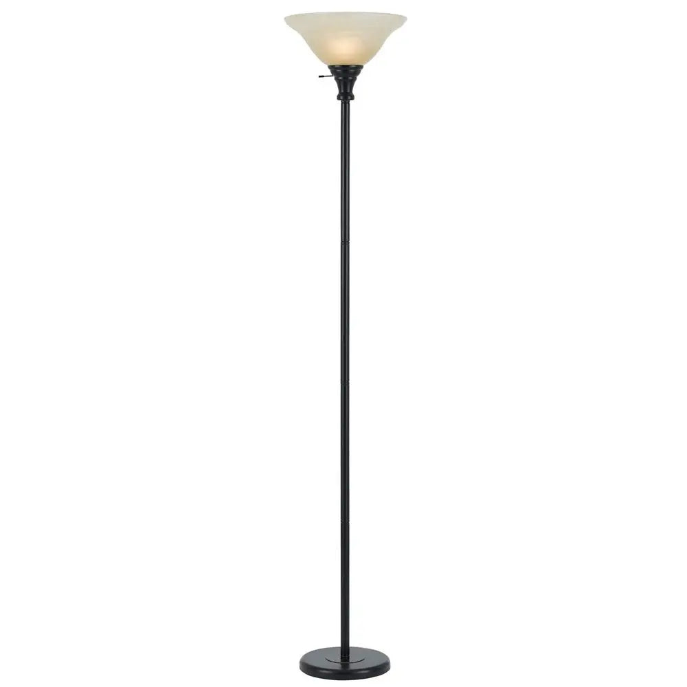 71" Bronze Torchiere Floor Lamp With Beige Frosted Glass Dome Shade HomeRoots