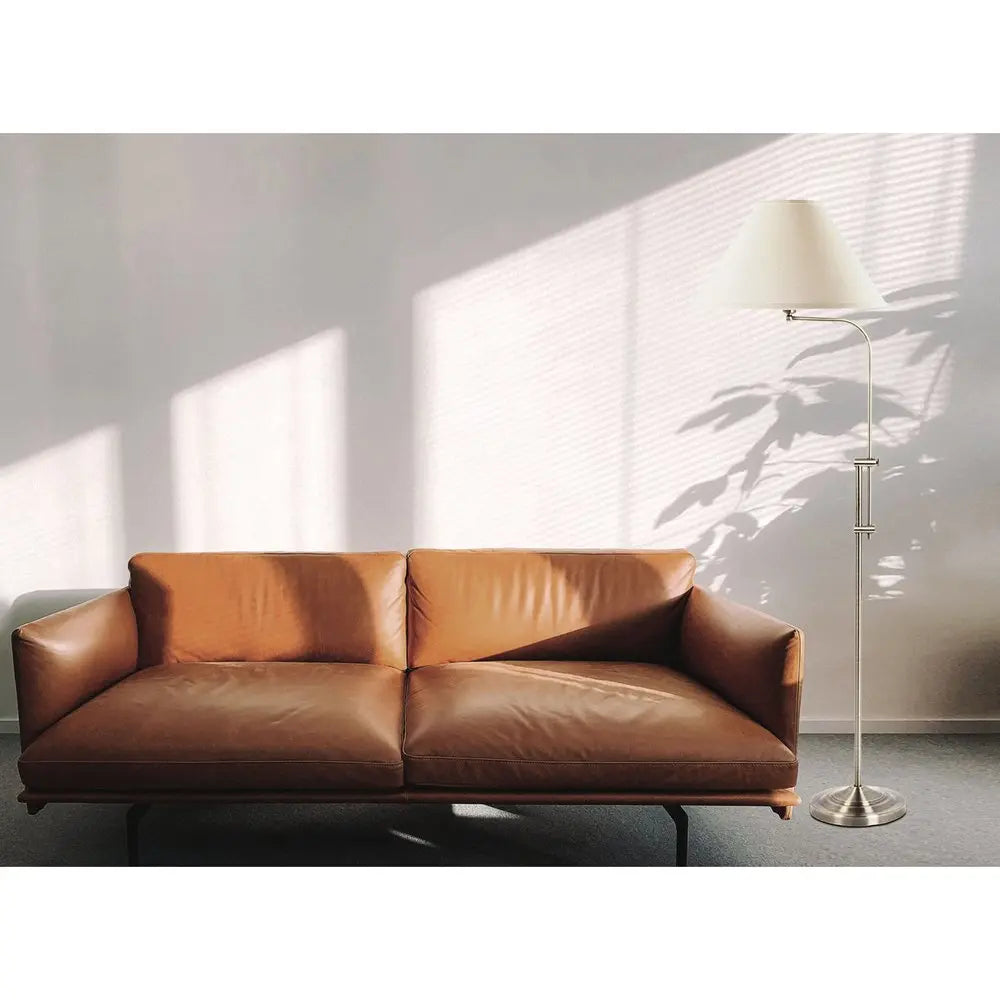 68" Nickel Adjustable Floor Lamp With White Fabric Empire Shade HomeRoots