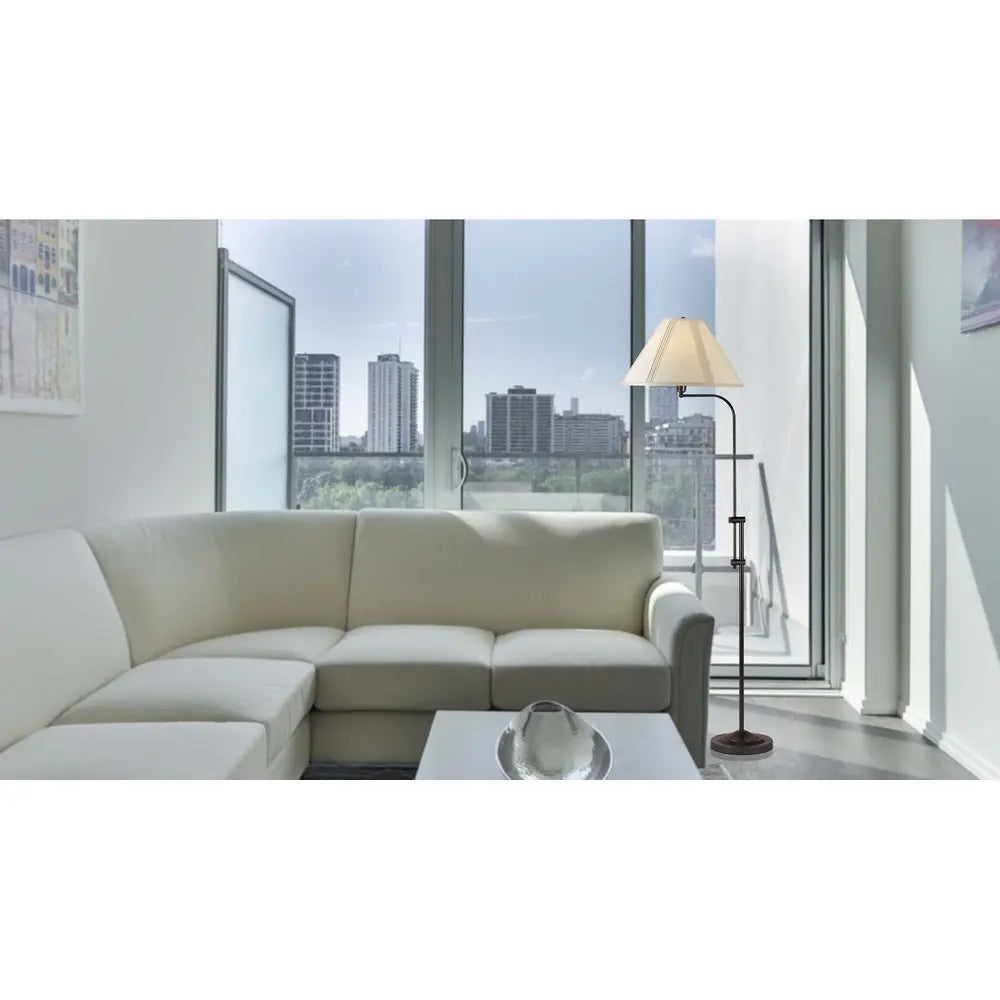 68" Bronze Adjustable Traditional Shaped Floor Lamp With Beige Empire Shade HomeRoots