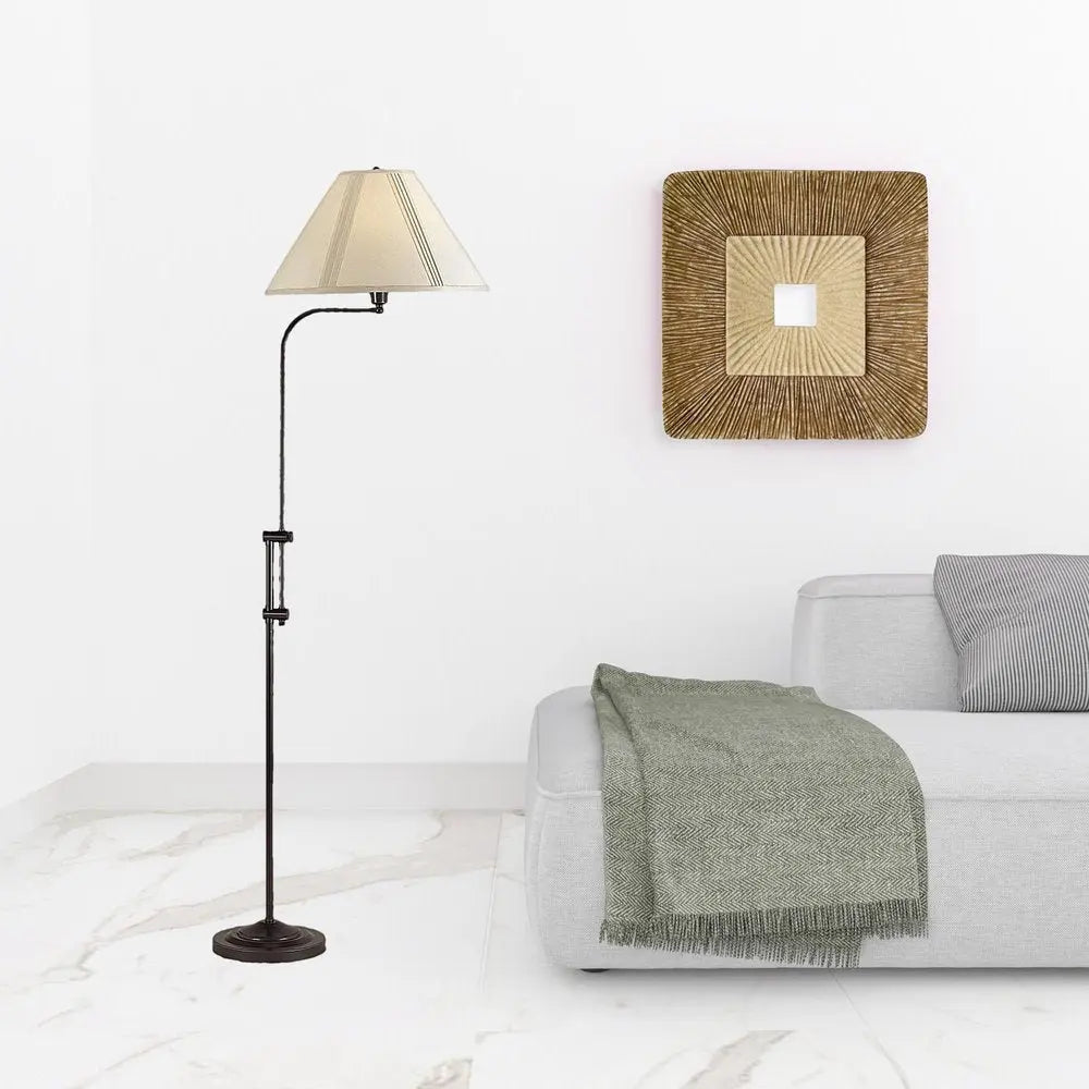68" Bronze Adjustable Traditional Shaped Floor Lamp With Beige Empire Shade HomeRoots