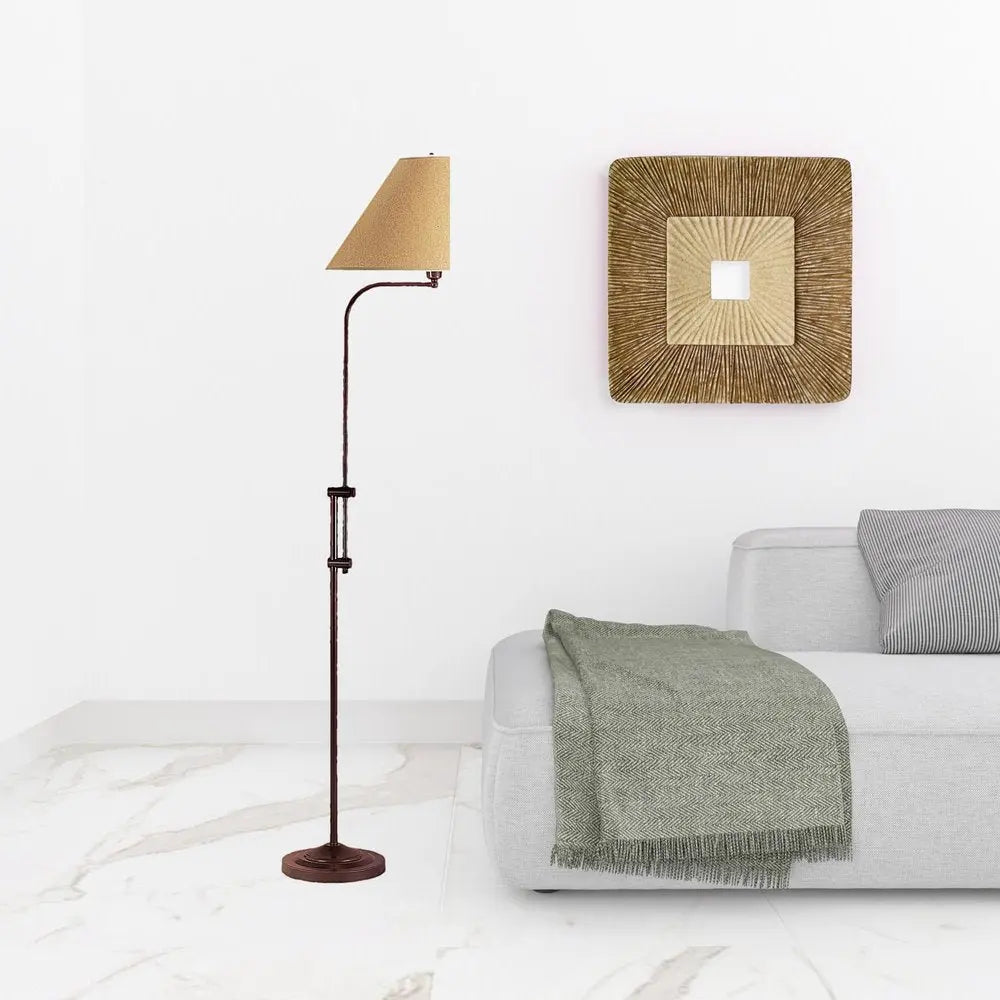 68" Rusted Adjustable Traditional Shaped Floor Lamp With Brown Empire Shade HomeRoots