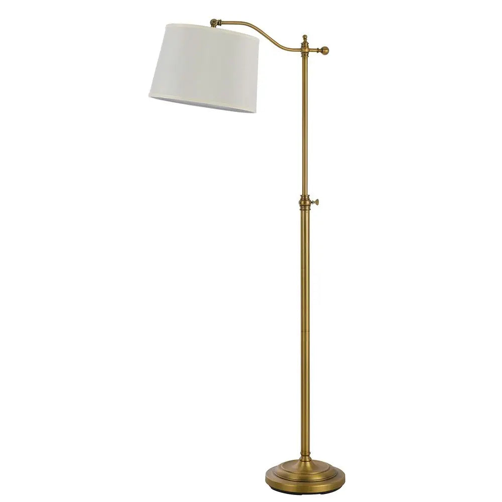 63" Bronze Adjustable Height Swing Arm Floor Lamp With White Fabric Shade HomeRoots
