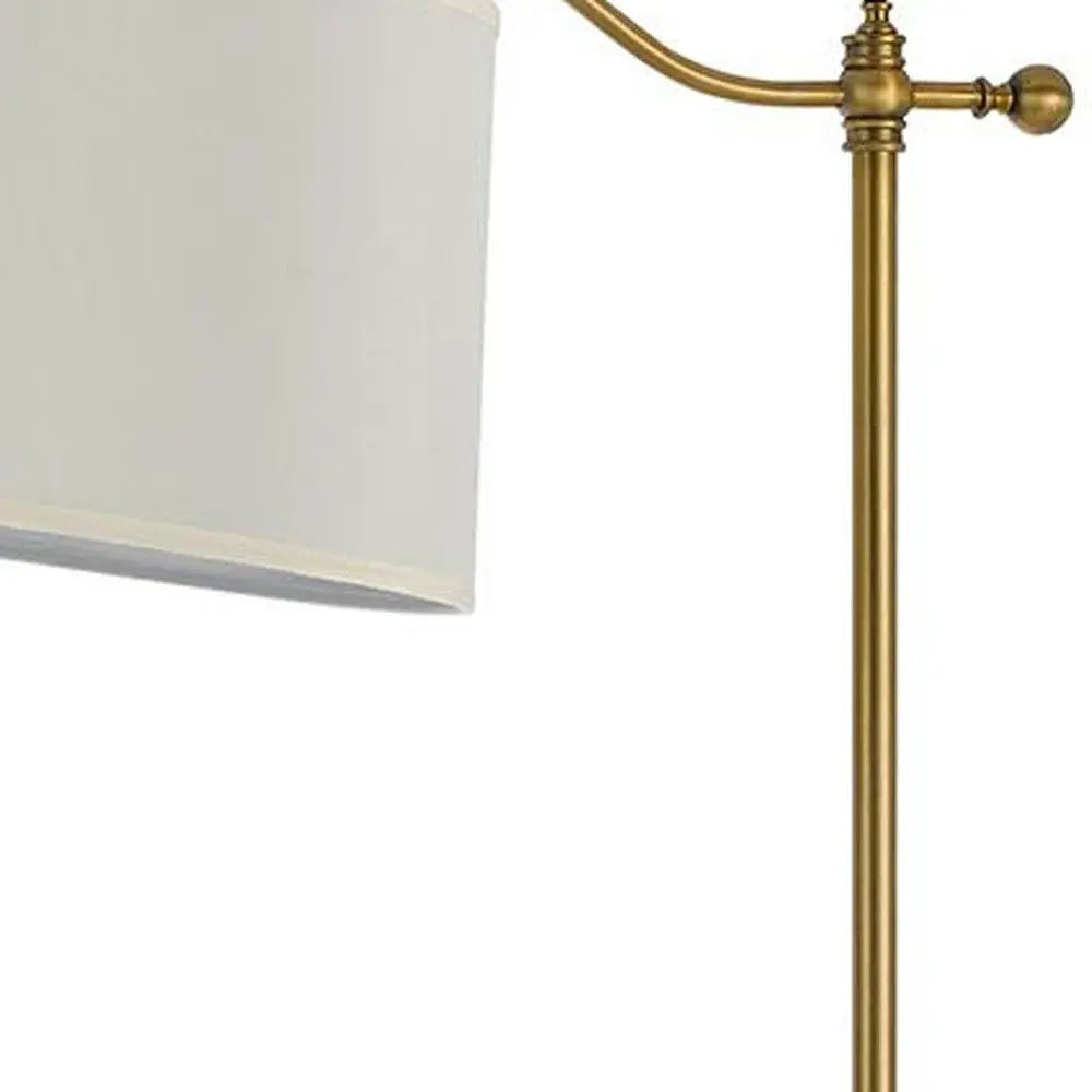 63" Bronze Adjustable Height Swing Arm Floor Lamp With White Fabric Shade HomeRoots