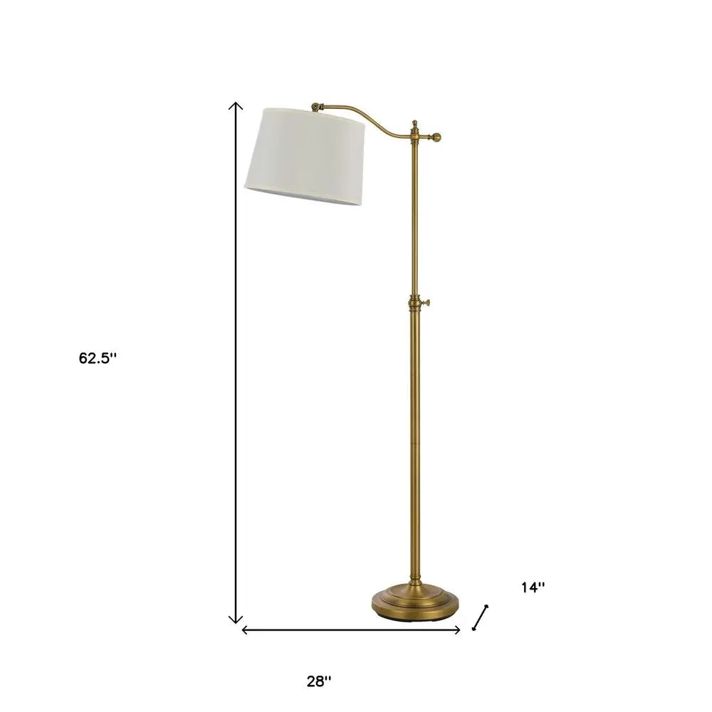 63" Bronze Adjustable Height Swing Arm Floor Lamp With White Fabric Shade HomeRoots