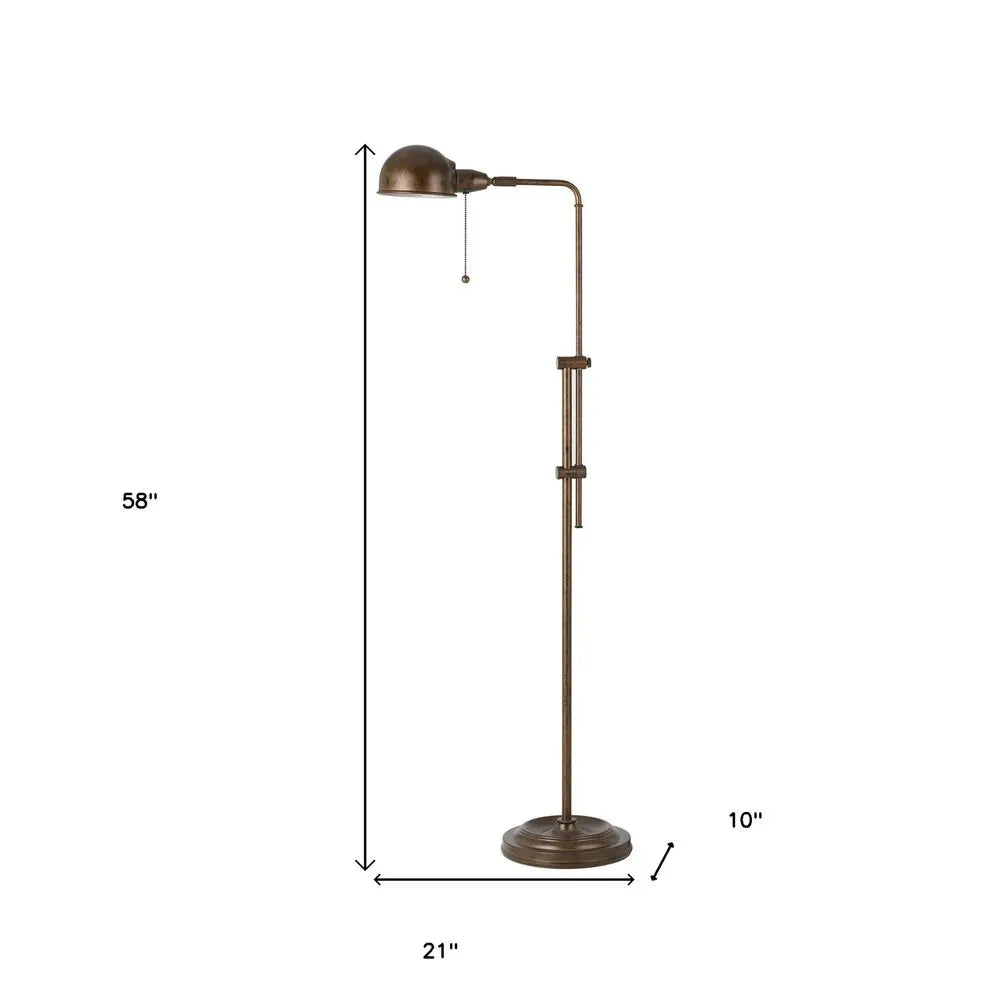 58" Rust Metal Adjustable Swing Arm Floor Lamp With Rust Metal Dome Shade HomeRoots
