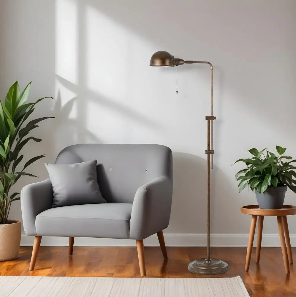 58" Rust Metal Adjustable Swing Arm Floor Lamp With Rust Metal Dome Shade HomeRoots