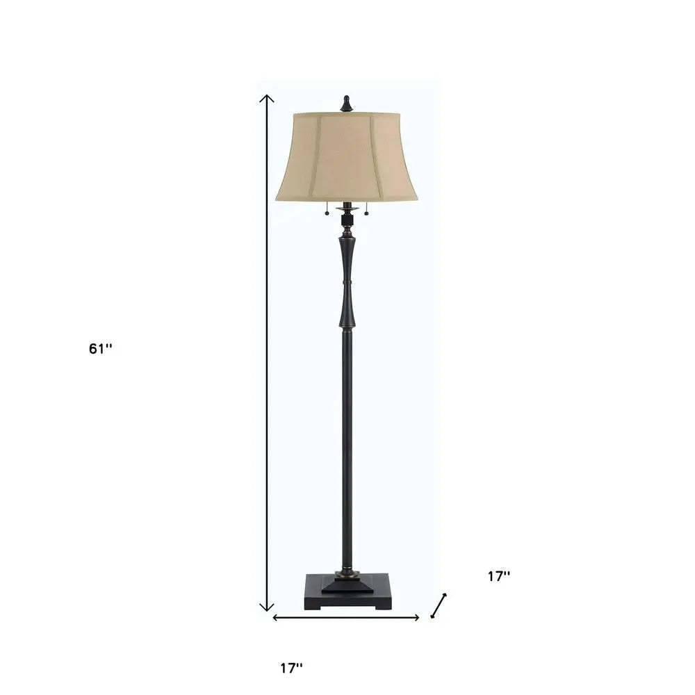 61" Bronze Two Light Traditional Shaped Floor Lamp With Brown Square Shade HomeRoots