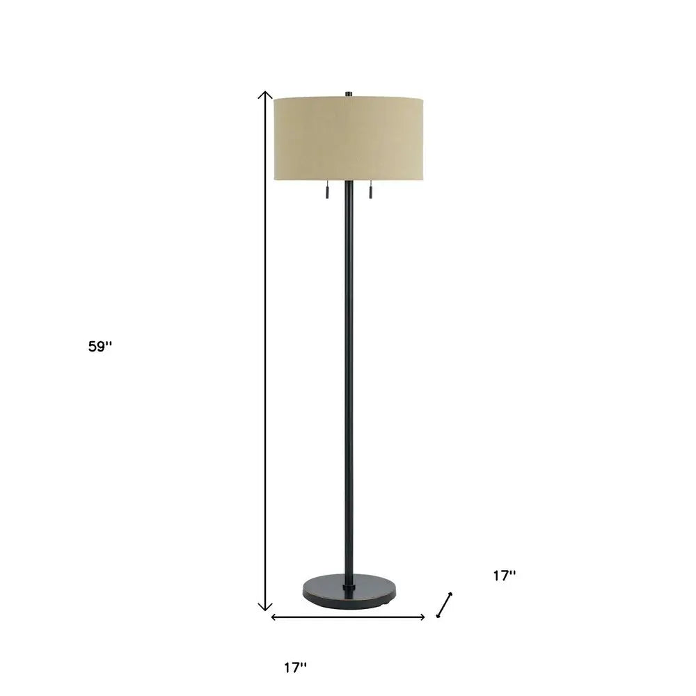 59" Bronze Two Light Traditional Shaped Floor Lamp With Brown Rectangular Shade HomeRoots