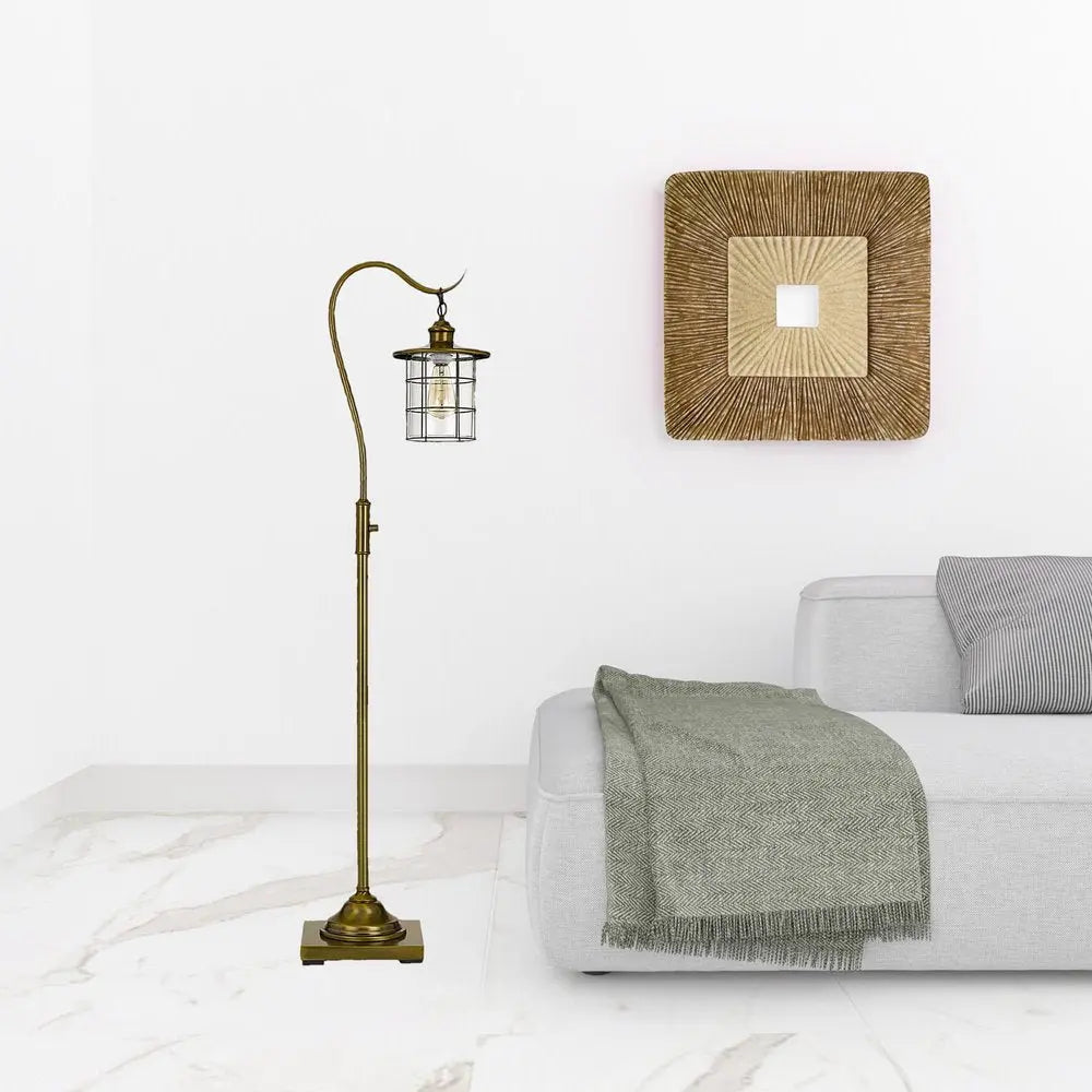 60" Brass Traditional Shaped Floor Lamp With Bronze Transparent Glass Drum Shade HomeRoots
