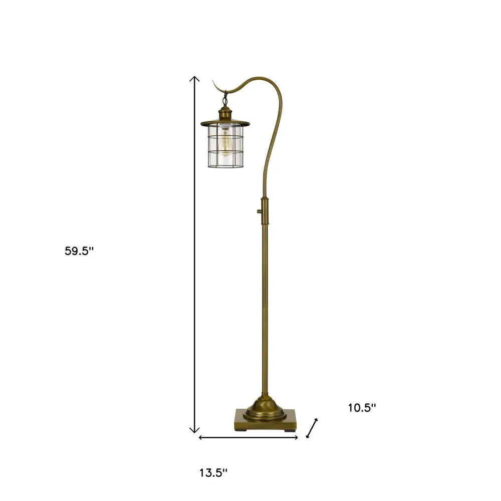 60" Brass Traditional Shaped Floor Lamp With Bronze Transparent Glass Drum Shade HomeRoots