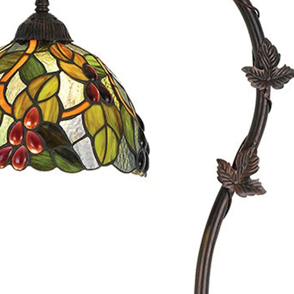 61" Bronze Floor Lamp With Green And Yellow Glass Dome Shade HomeRoots