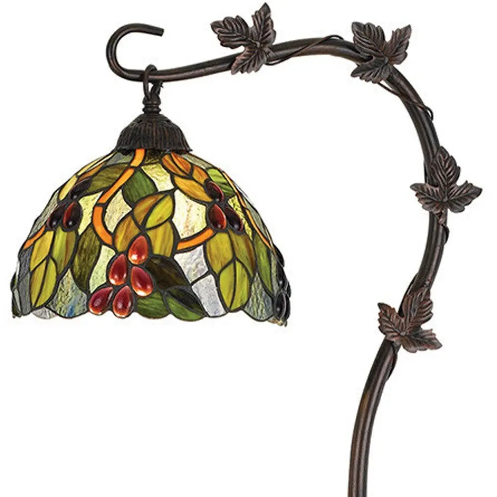 61" Bronze Floor Lamp With Green And Yellow Glass Dome Shade HomeRoots