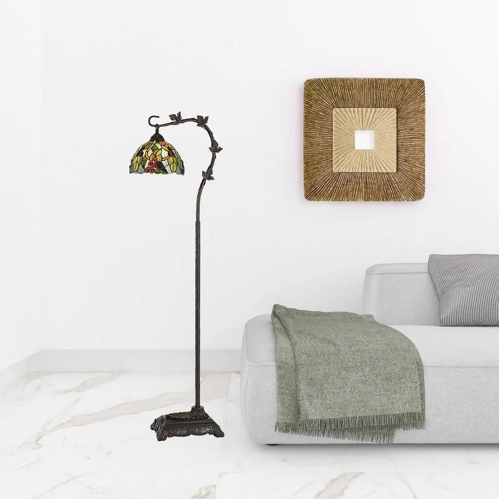 61" Bronze Floor Lamp With Green And Yellow Glass Dome Shade HomeRoots