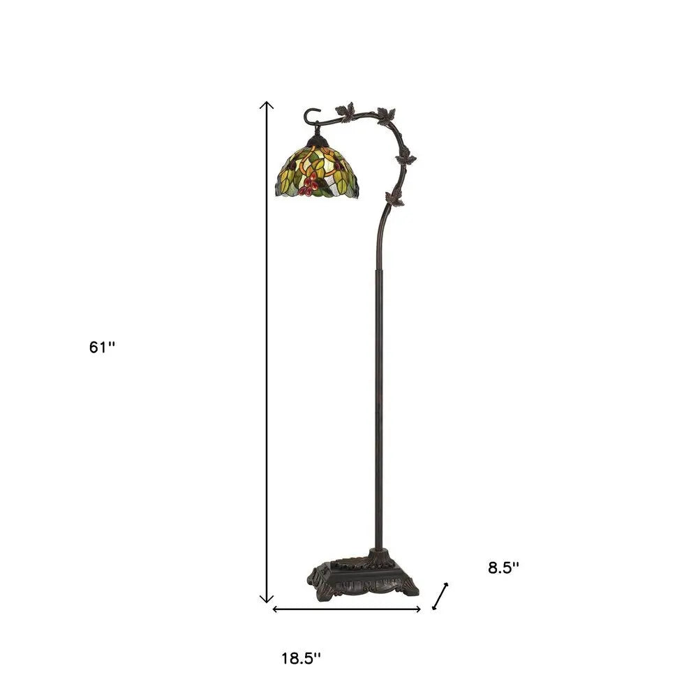 61" Bronze Floor Lamp With Green And Yellow Glass Dome Shade HomeRoots