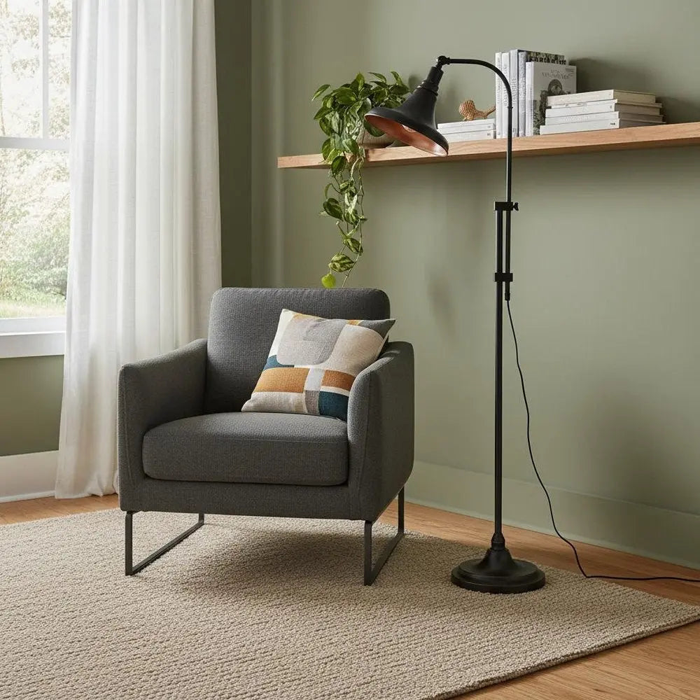 58" Bronze Metal Adjustable Floor Lamp With Bronze Metal Dome Shade HomeRoots