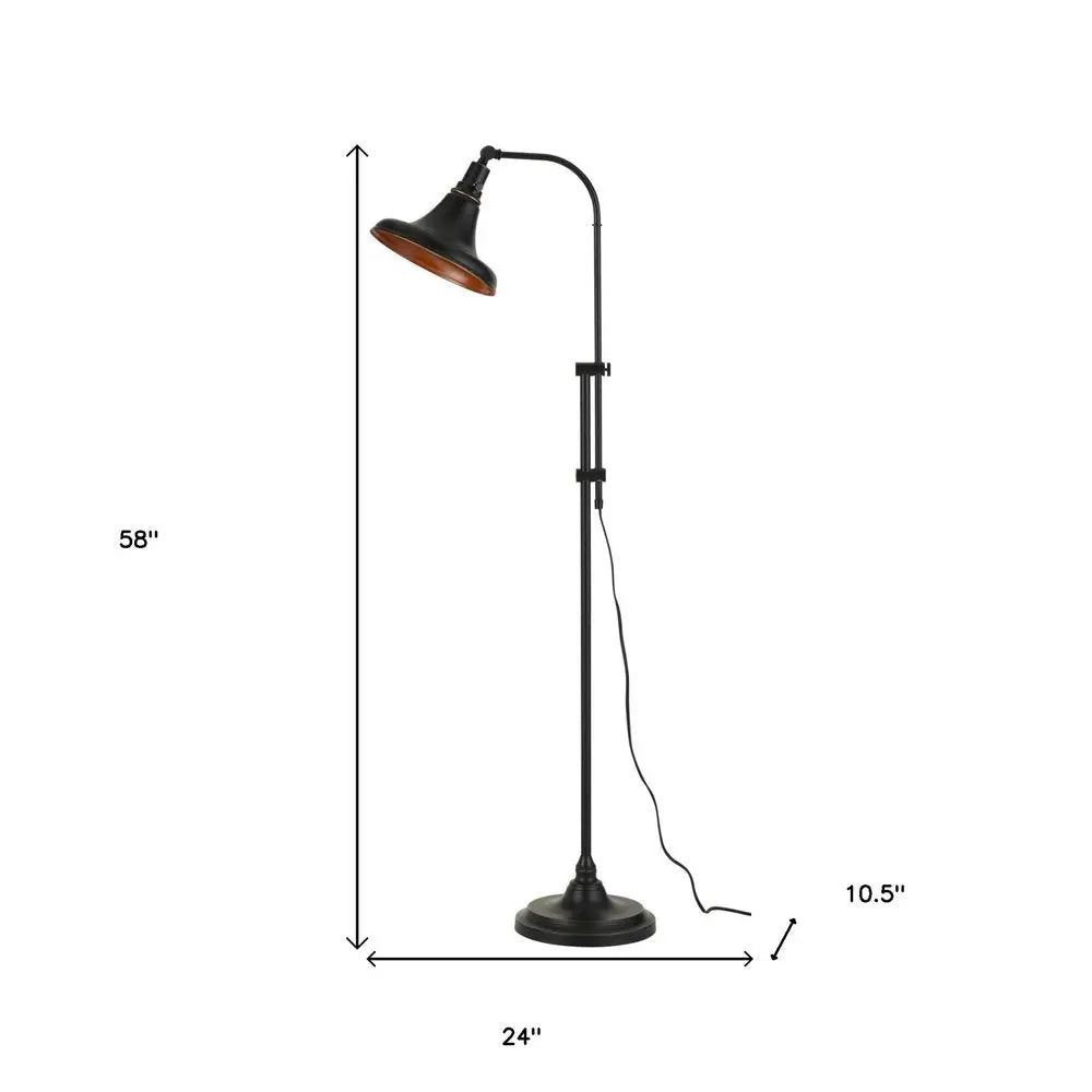 58" Bronze Metal Adjustable Floor Lamp With Bronze Metal Dome Shade HomeRoots
