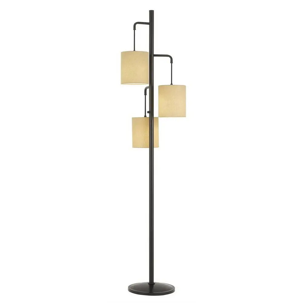 72" Bronze Three Light Traditional Shaped Floor Lamp With Beige Drum Shade HomeRoots