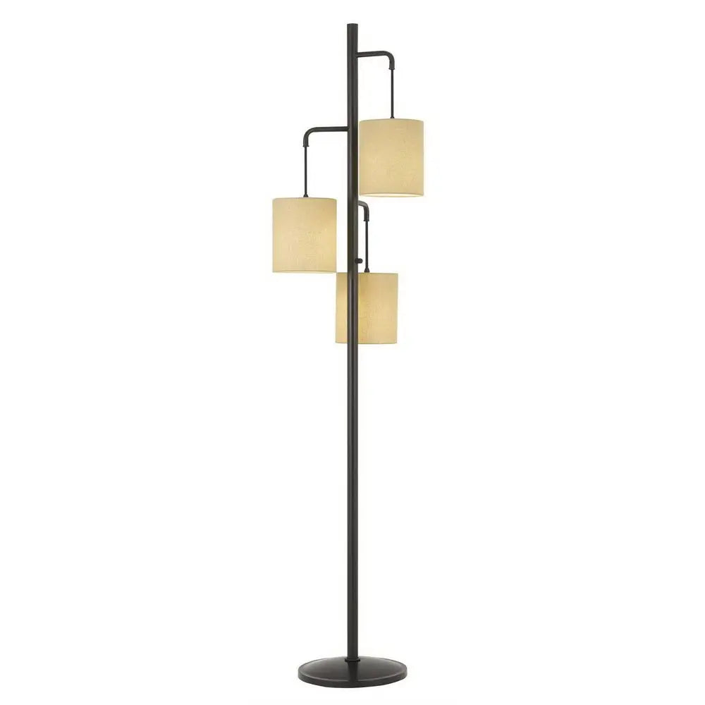 72" Bronze Three Light Traditional Shaped Floor Lamp With Beige Drum Shade HomeRoots