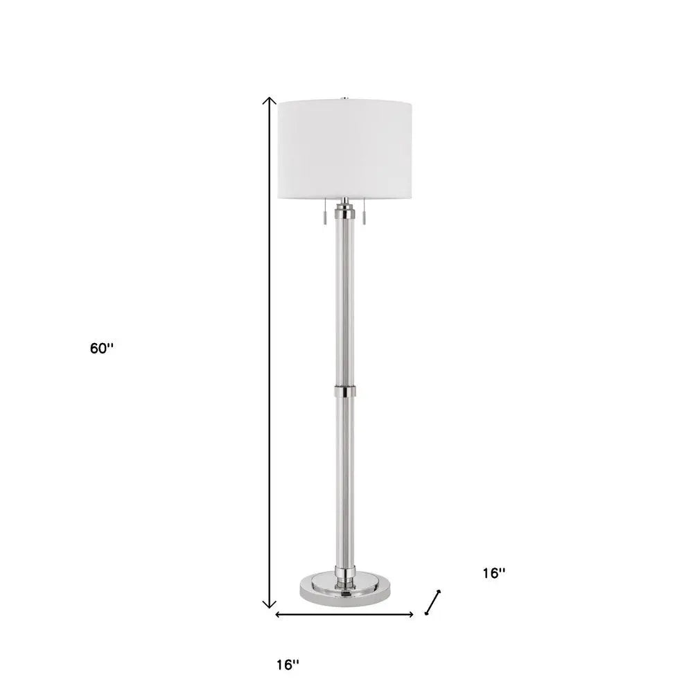 60" Chrome Two Light Traditional Shaped Floor Lamp With White Rectangular Shade HomeRoots