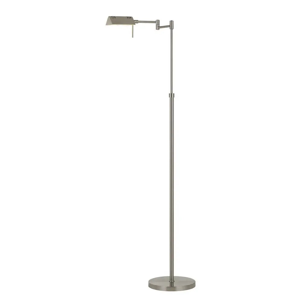 61" Nickel Metal Adjustable Swing Arm Floor Lamp With Gray Shade HomeRoots