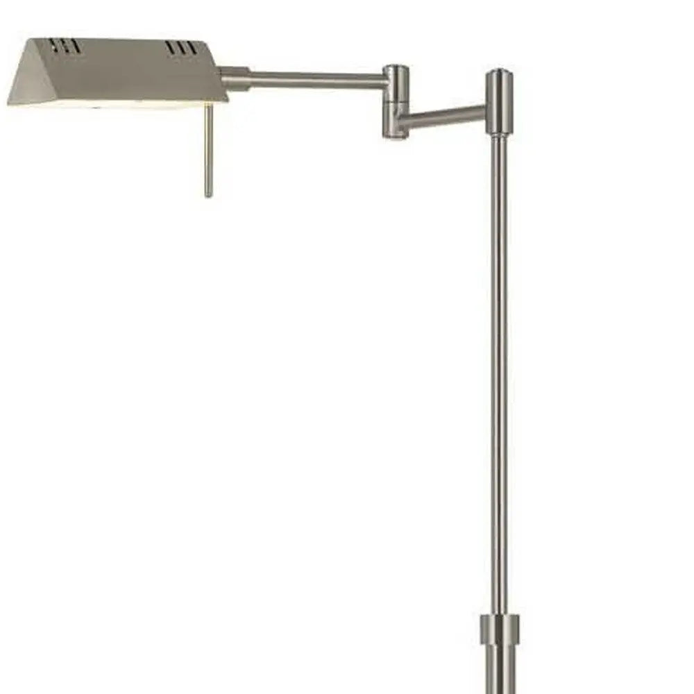 61" Nickel Metal Adjustable Swing Arm Floor Lamp With Gray Shade HomeRoots