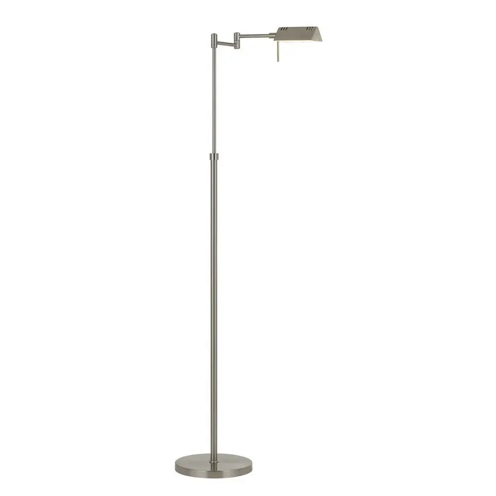 61" Nickel Metal Adjustable Swing Arm Floor Lamp With Gray Shade HomeRoots
