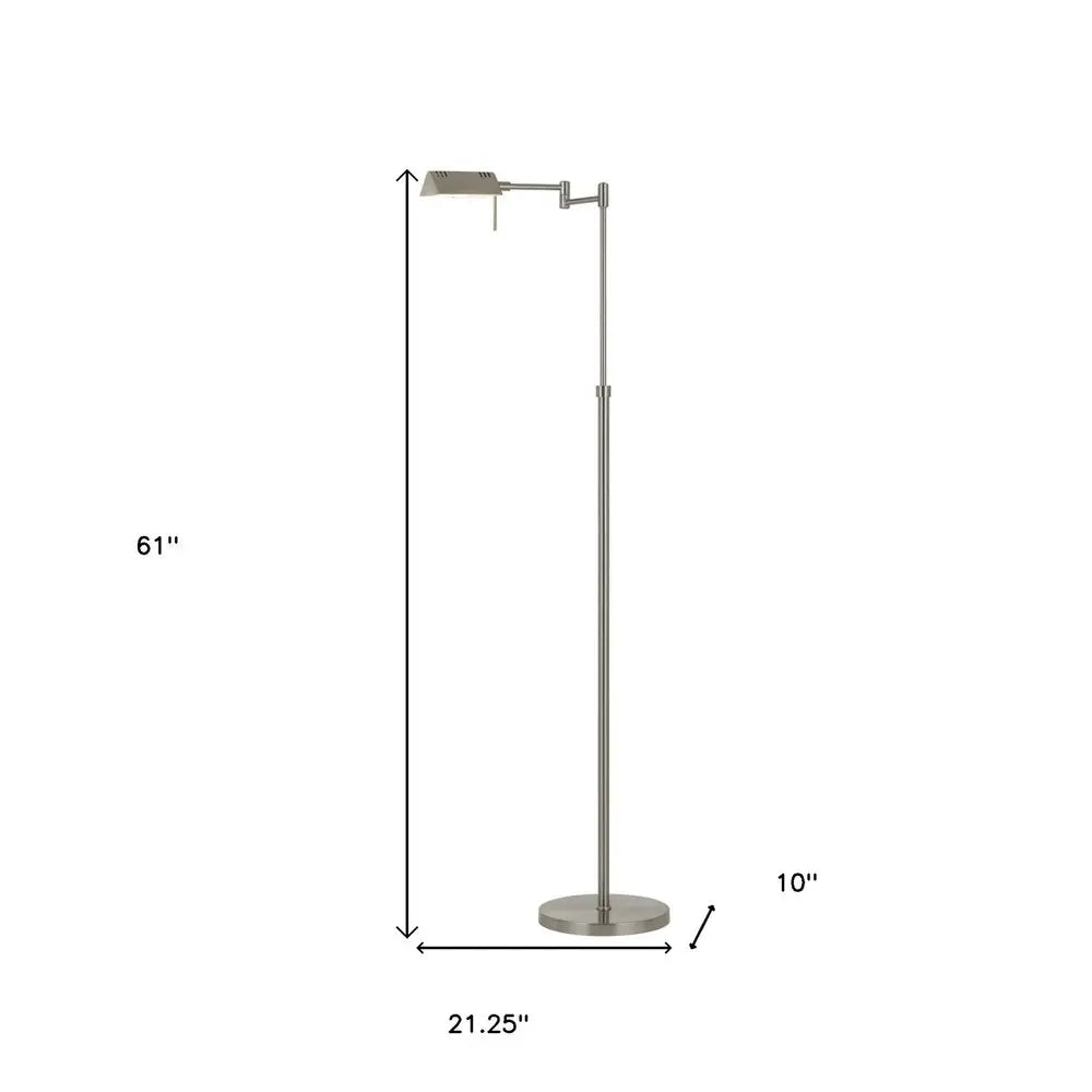 61" Nickel Metal Adjustable Swing Arm Floor Lamp With Gray Shade HomeRoots