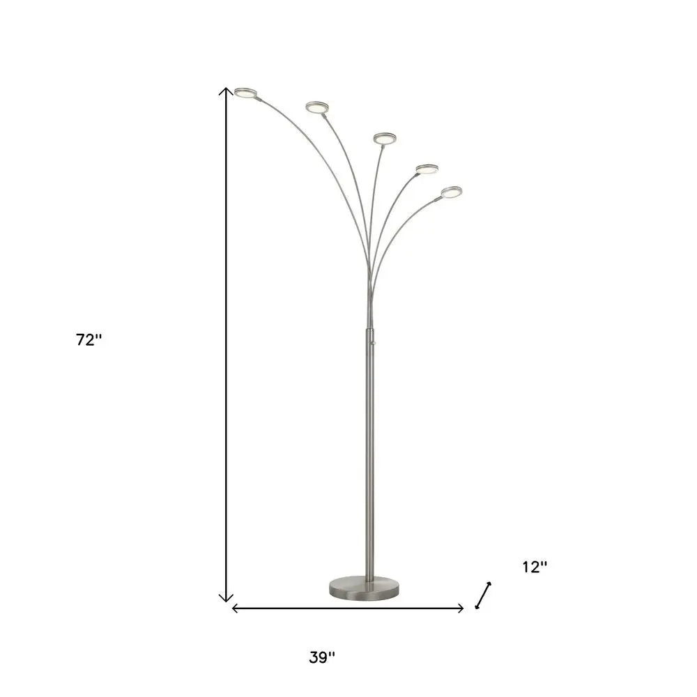 72" Nickel Five Light Led Arc Floor Lamp HomeRoots