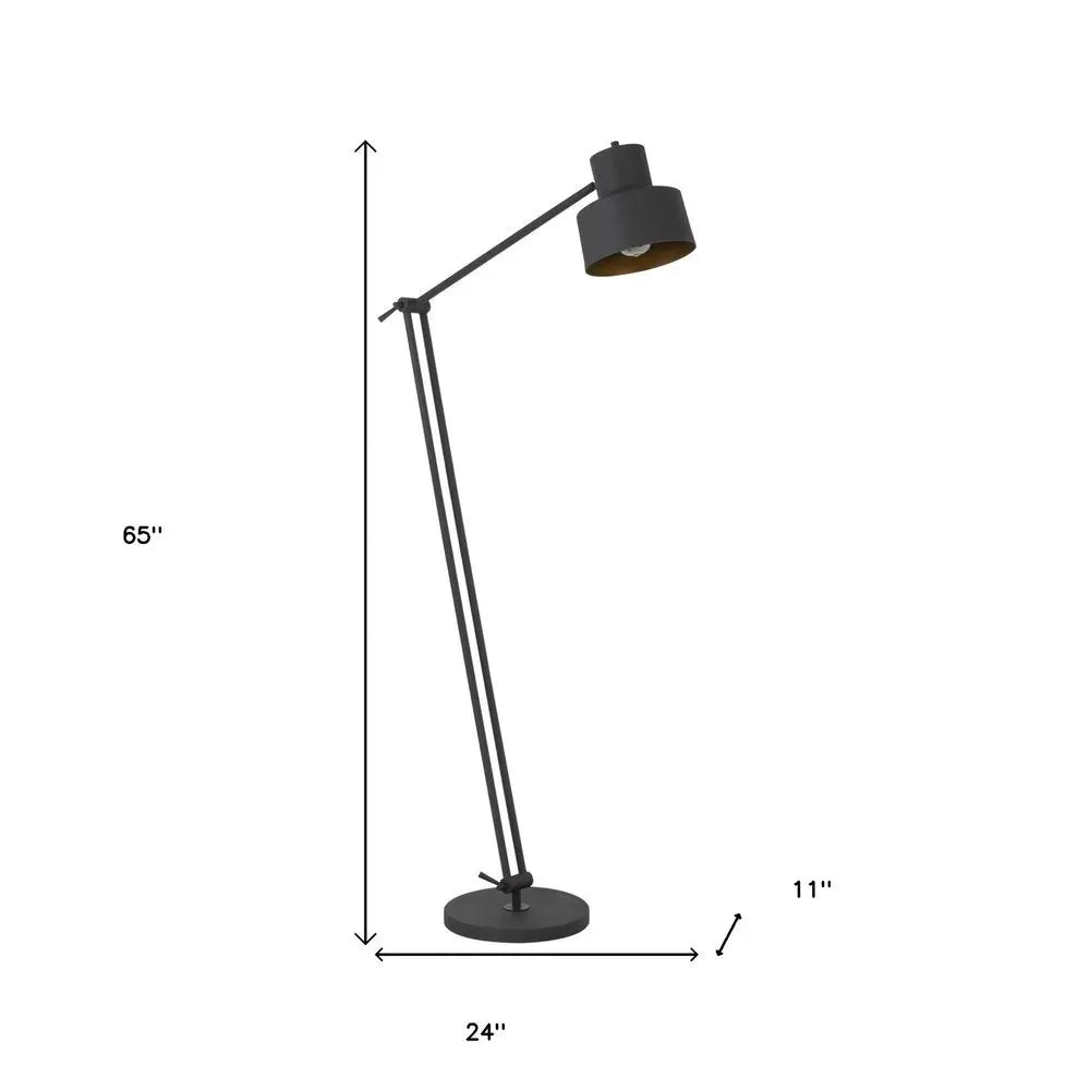 65" Black Adjustable Traditional Shaped Floor Lamp With Black Dome Shade HomeRoots
