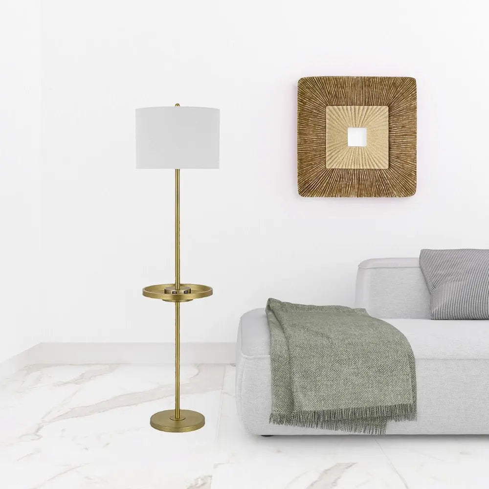 62" Nickel Tray Table Floor Lamp With White Drum Shade HomeRoots