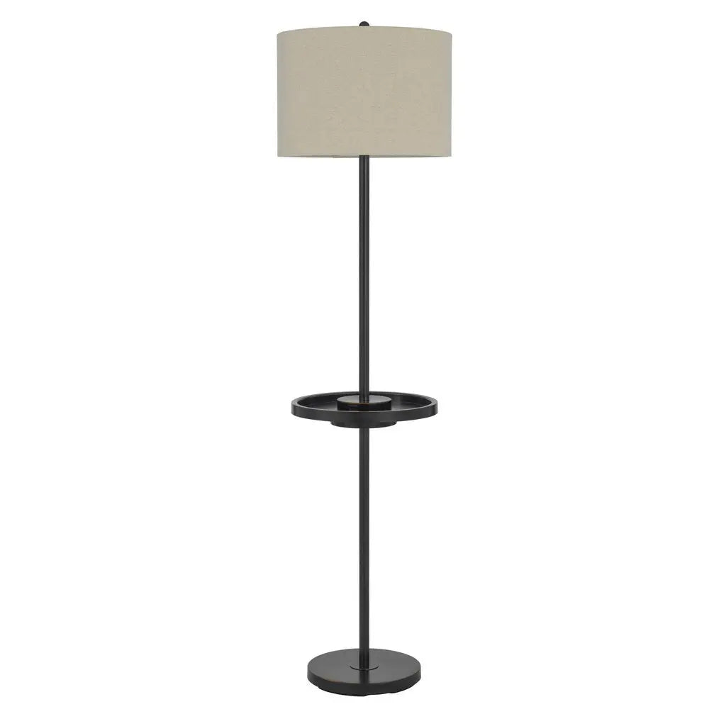 62" Bronze Tray Table Floor Lamp With Beige Drum Shade HomeRoots