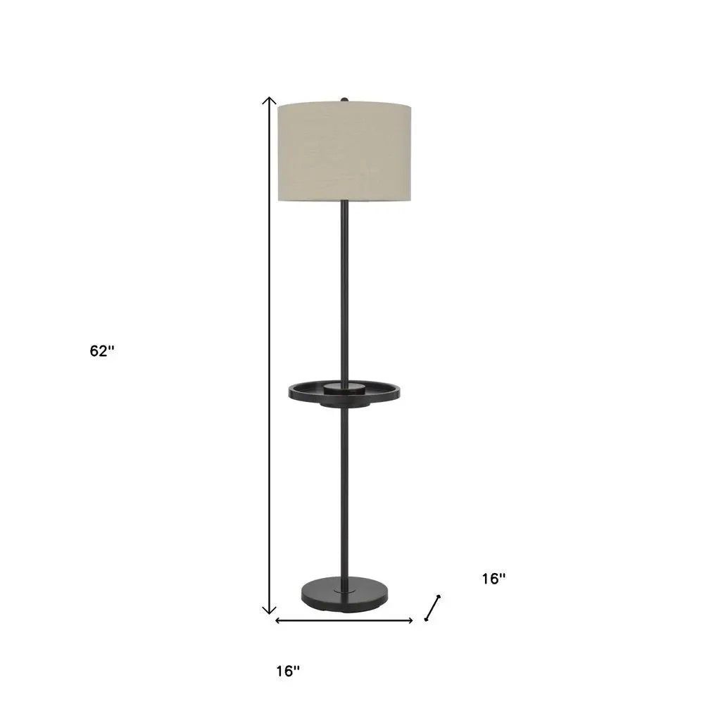 62" Bronze Tray Table Floor Lamp With Beige Drum Shade HomeRoots