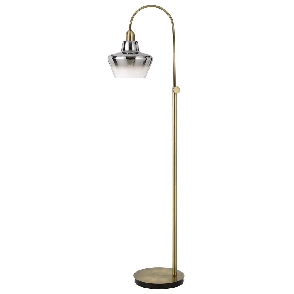 61" Brass Adjustable Arc Floor Lamp With Antiqued Brass Mirrored Glass Novelty Shade HomeRoots