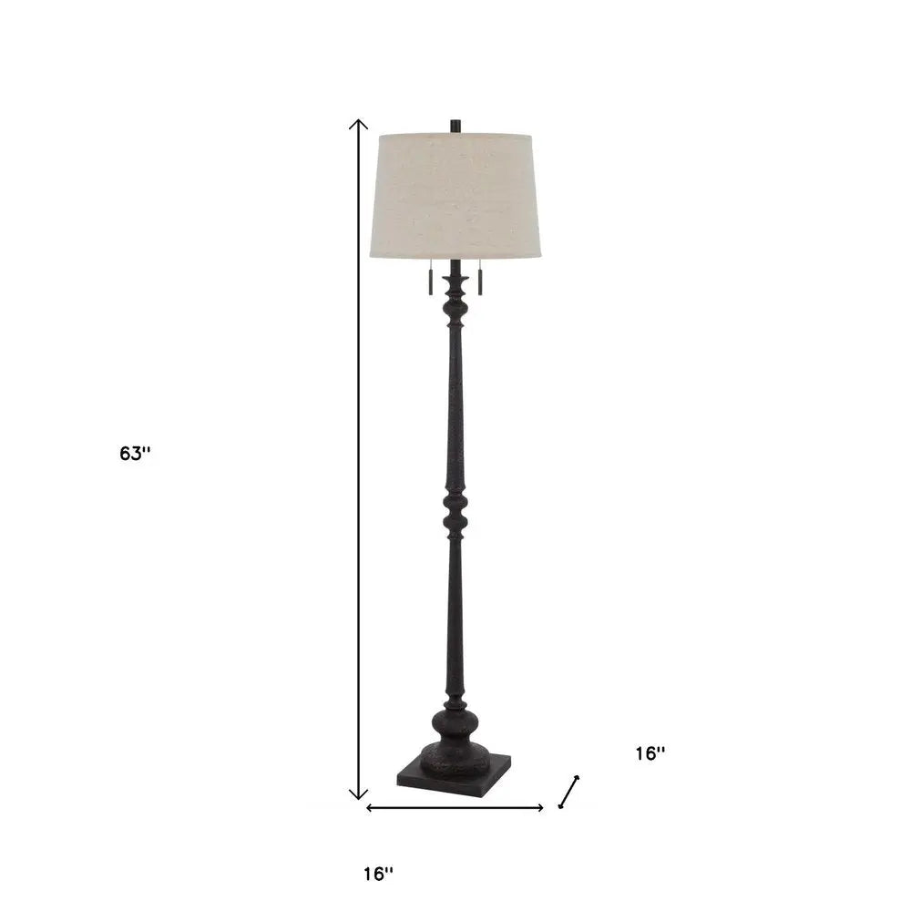 63" Rust Two Light Floor Lamp With Beige Fabric Square Shade HomeRoots
