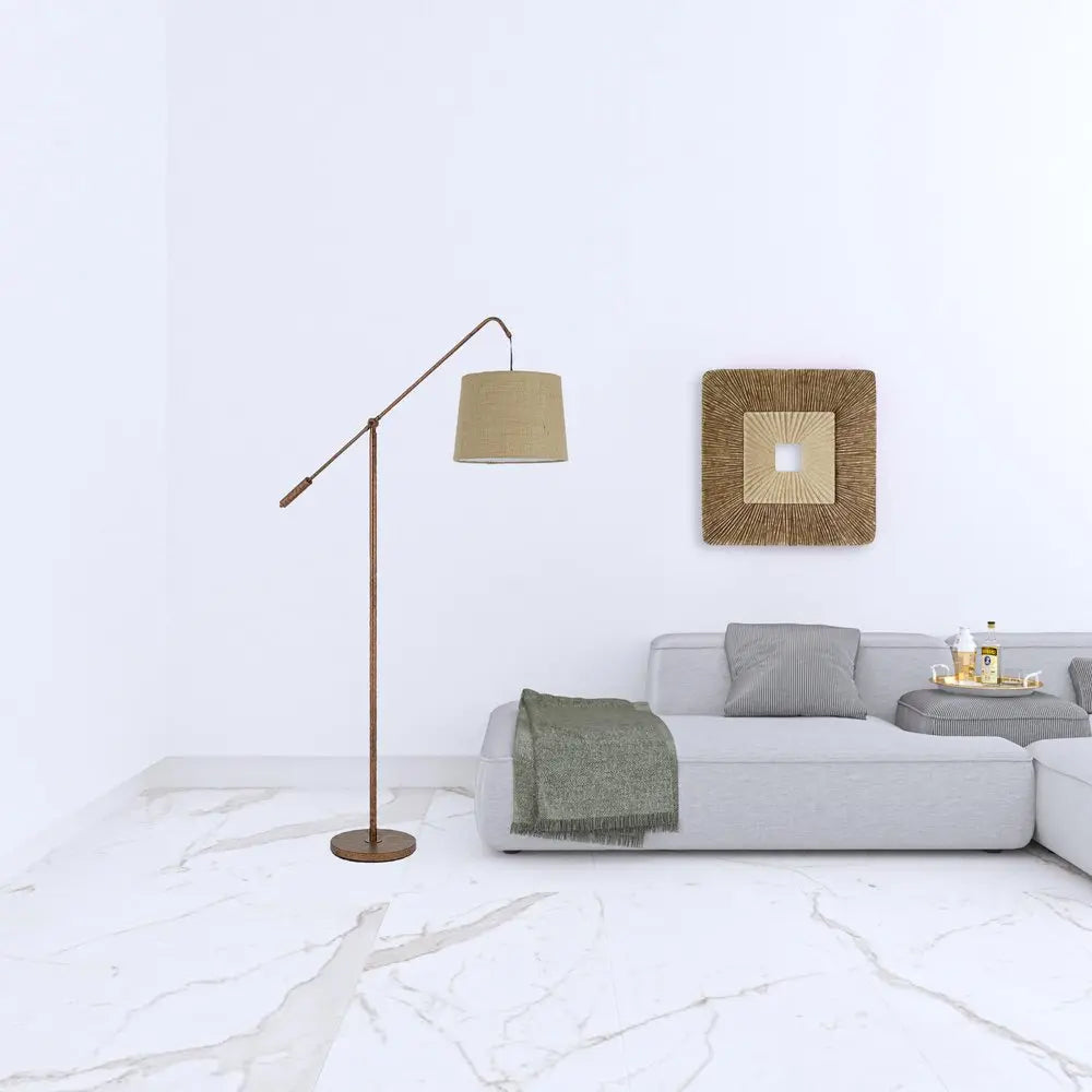 68" Rusted Adjustable Traditional Shaped Floor Lamp With Rust Drum Shade HomeRoots