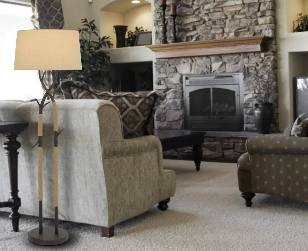 55" Black Traditional Shaped Floor Lamp With Tan Rectangular Shade HomeRoots