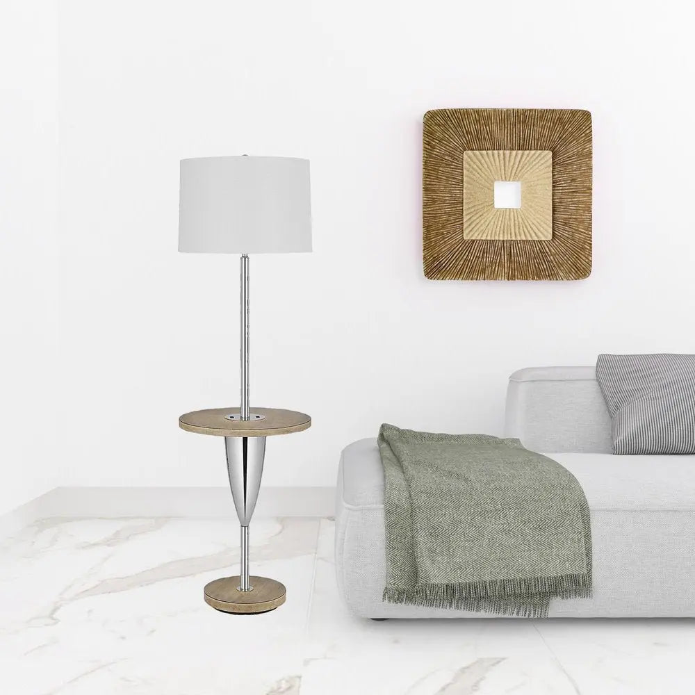 61" Chrome Tray Table Floor Lamp With White Square Shade HomeRoots