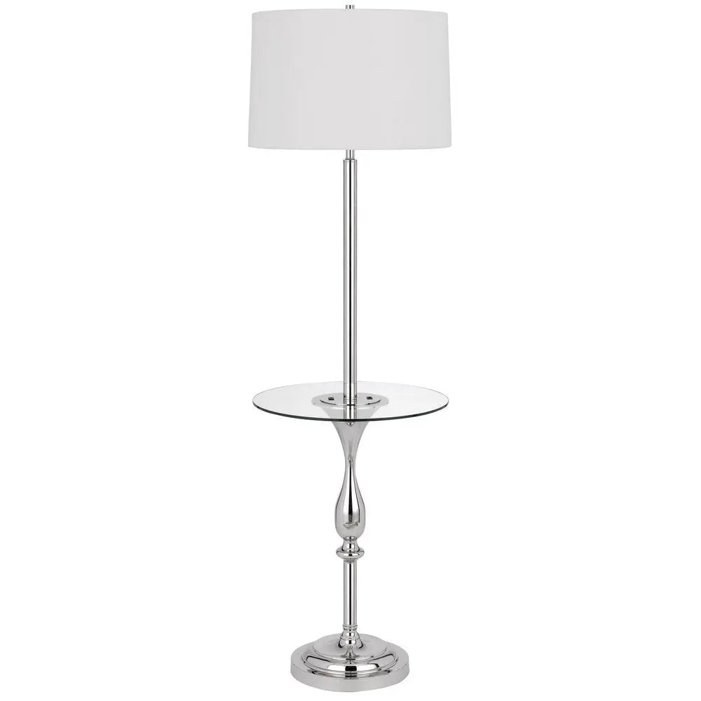61" Chrome Tray Table Floor Lamp With White Transparent Glass Square Shade HomeRoots