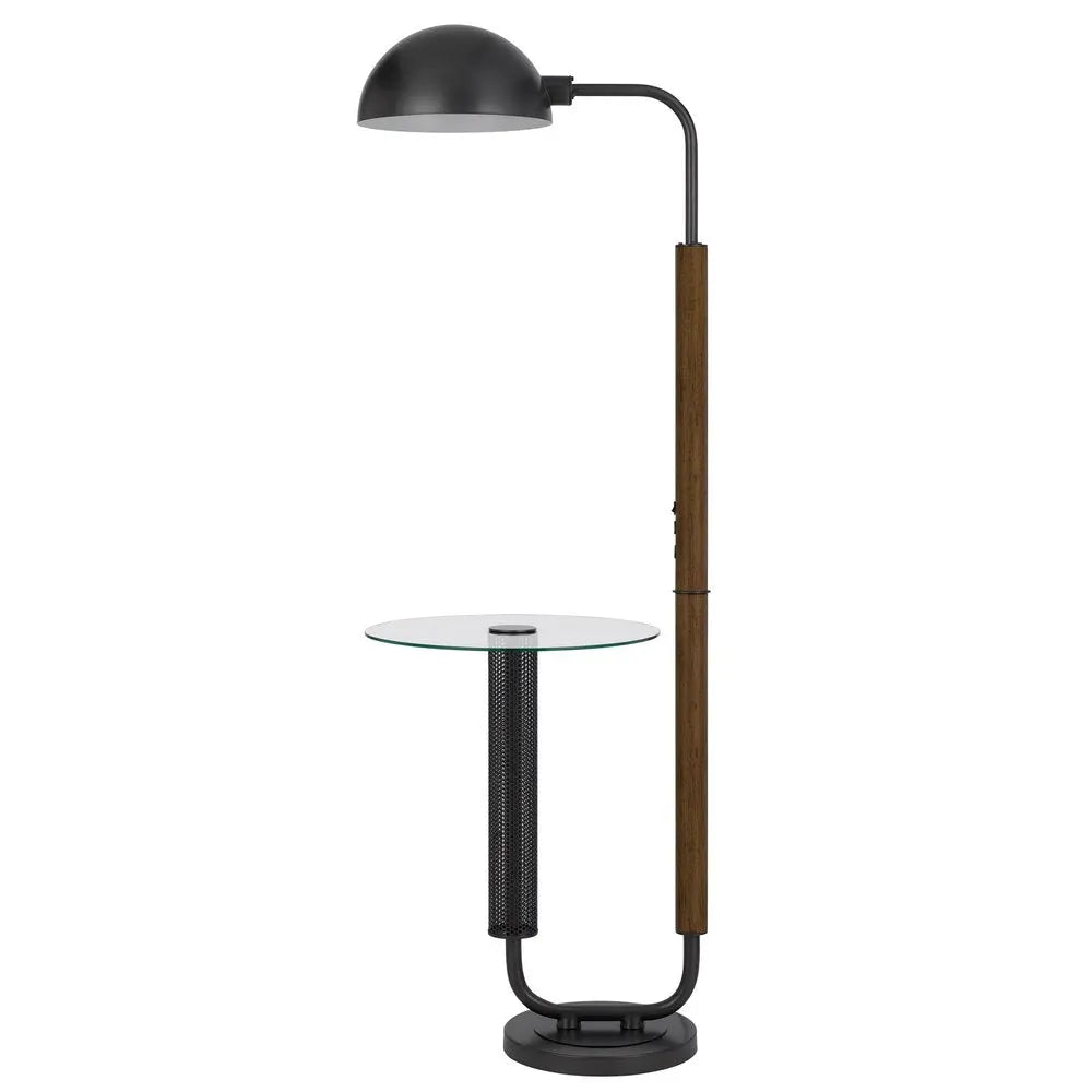 63" Brown Tray Table Floor Lamp With Bronze Transparent Glass Dome Shade HomeRoots