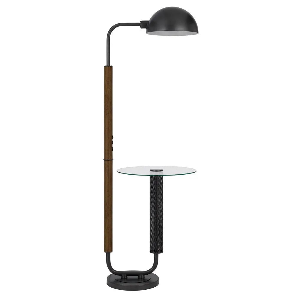 63" Brown Tray Table Floor Lamp With Bronze Transparent Glass Dome Shade HomeRoots