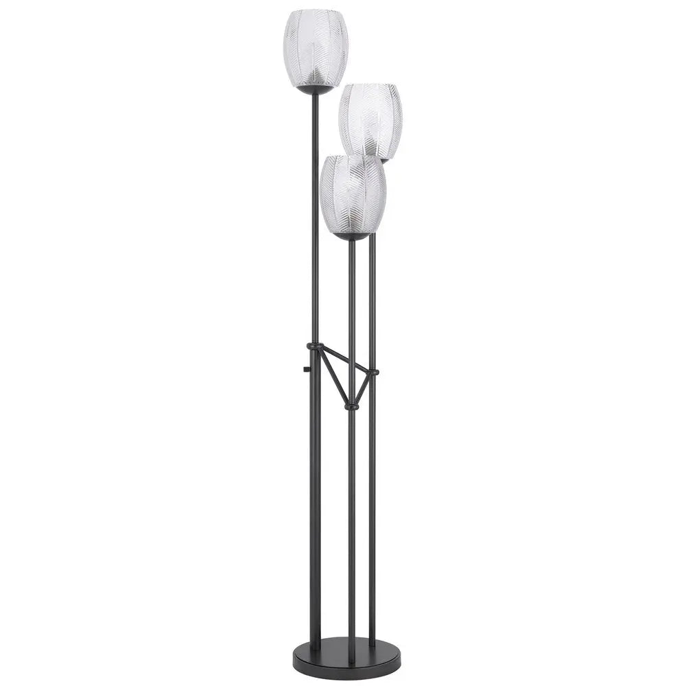 71" Black Three Light Traditional Shaped Floor Lamp With Clear Transparent Glass Novelty Shade HomeRoots