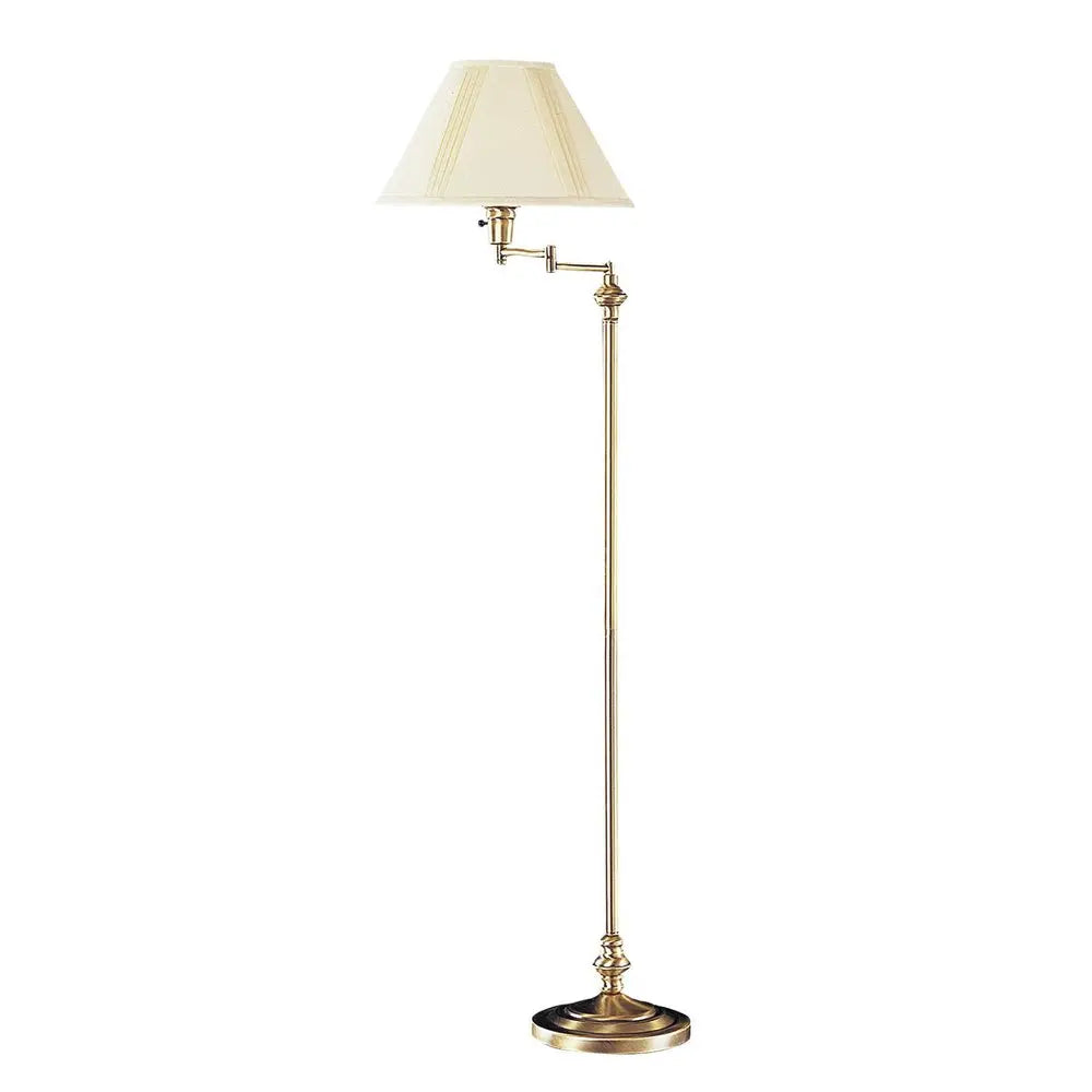 59" Bronze Metal Swing Arm Floor Lamp With Beige Fabric Empire Shade HomeRoots