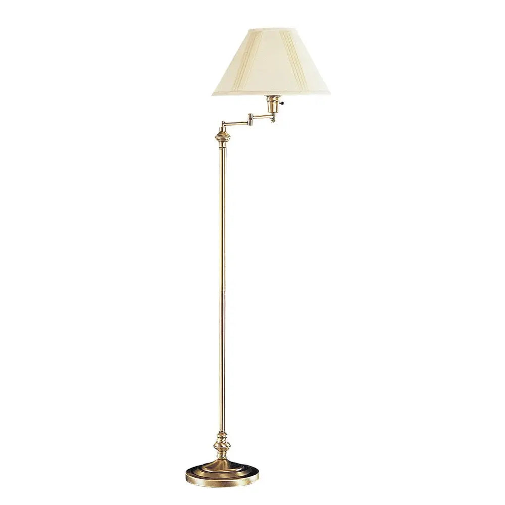 59" Bronze Metal Swing Arm Floor Lamp With Beige Fabric Empire Shade HomeRoots