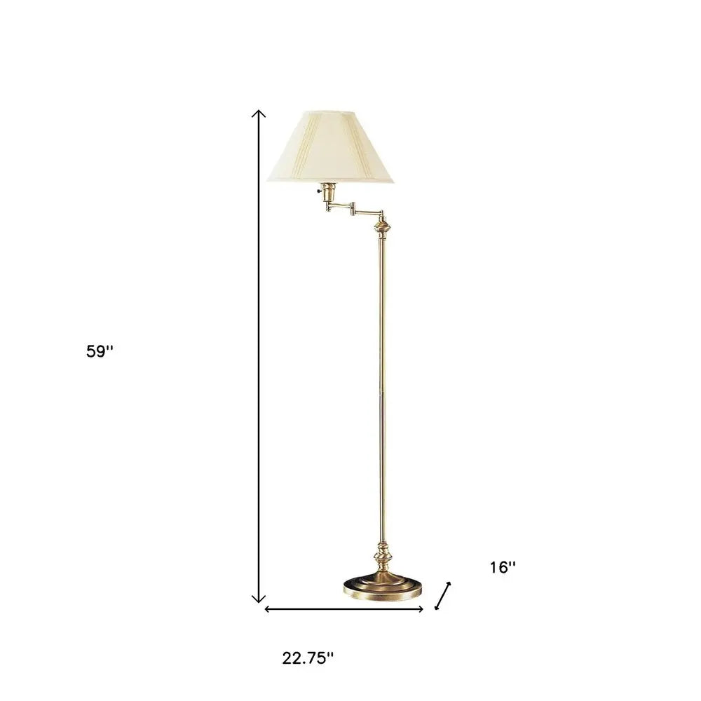 59" Bronze Metal Swing Arm Floor Lamp With Beige Fabric Empire Shade HomeRoots