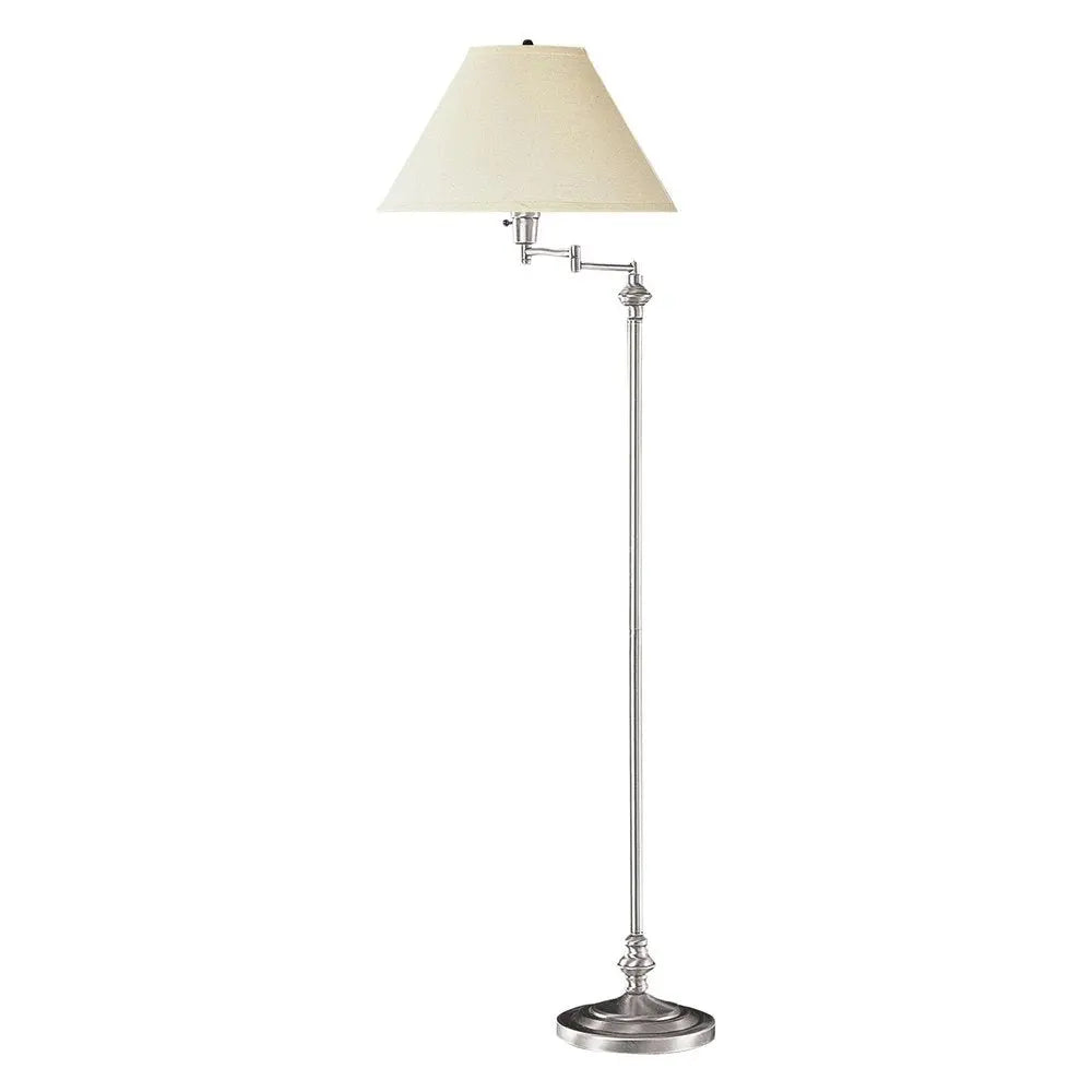 59" Nickel Swing Arm Floor Lamp With Beige Fabric Empire Shade HomeRoots