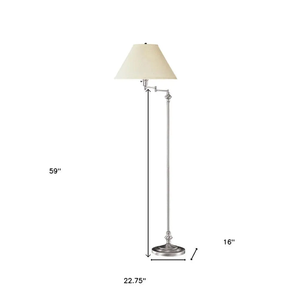 59" Nickel Swing Arm Floor Lamp With Beige Fabric Empire Shade HomeRoots