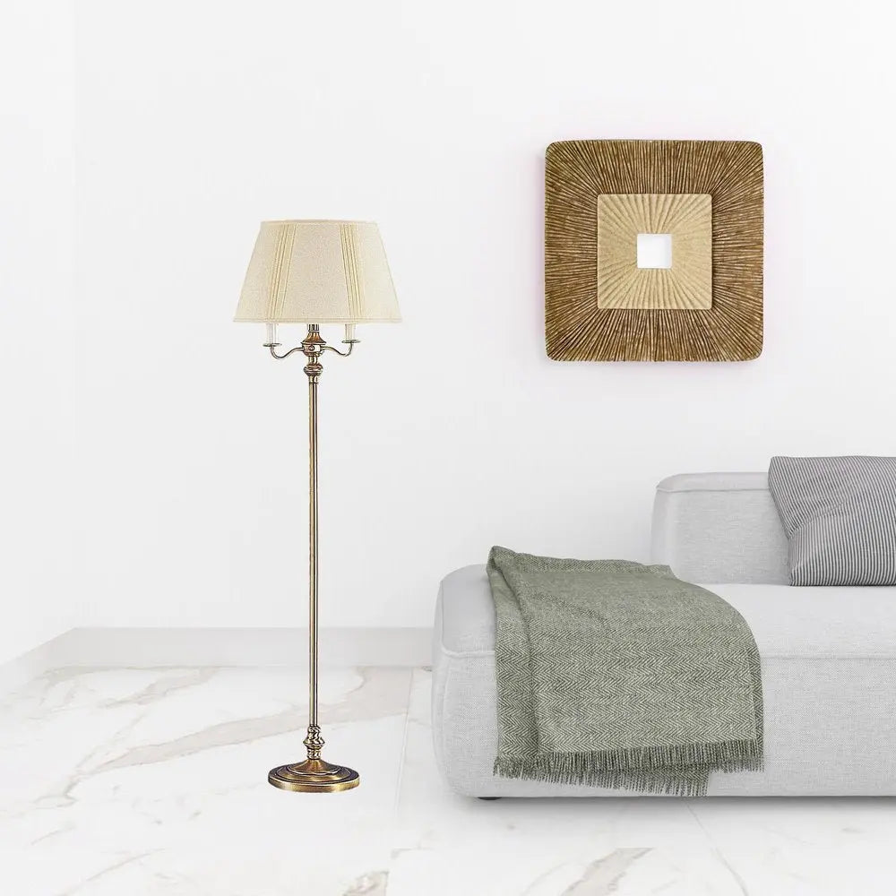 60" Bronze Four Light Traditional Shaped Floor Lamp With Beige Square Shade HomeRoots