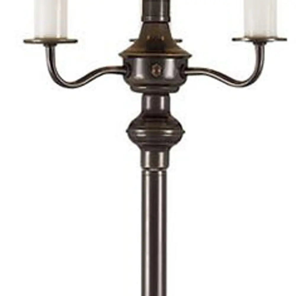60" Bronze Metal Four Light Floor Lamp With Beige Fabric Square Shade HomeRoots