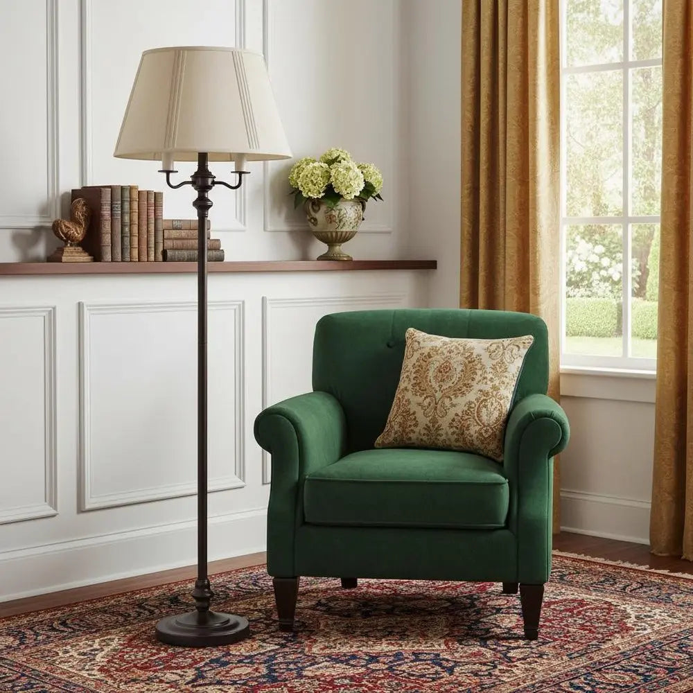 60" Bronze Metal Four Light Floor Lamp With Beige Fabric Square Shade HomeRoots